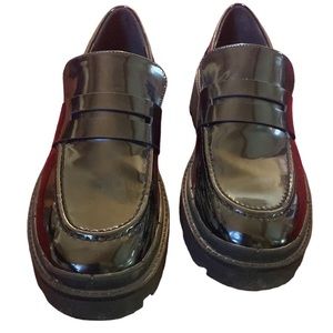 Zara lug sole patent leather slip on platform loafers 39